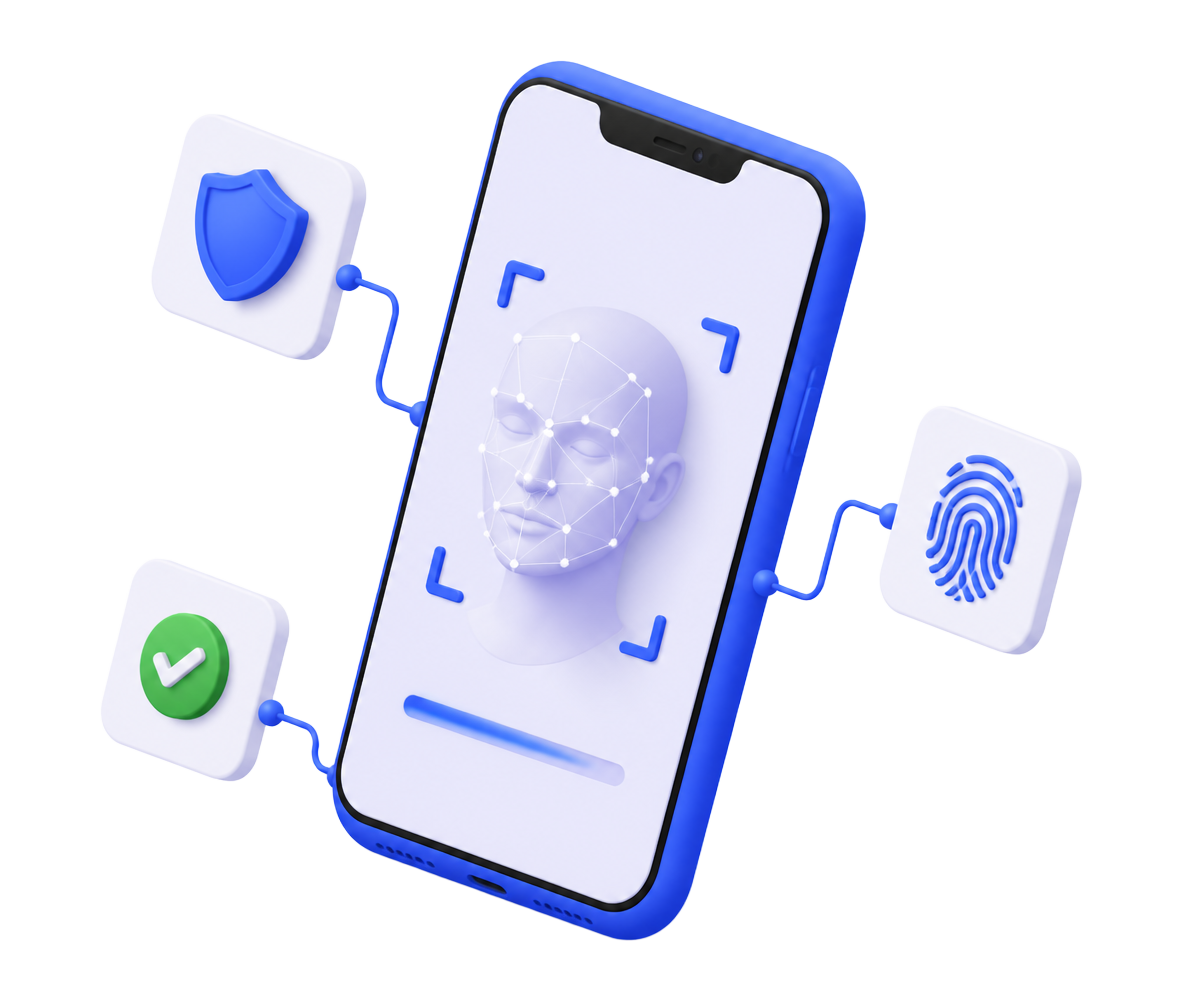 Ilustração de validação facial pelo celular para renovar o certificado